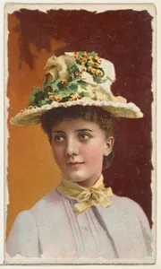 Actress wearing hat with yellow blossoms, from Stars of the Stage, First Series (N129) issued by W. Duke, Sons & Co. to promote Honest Long Cut Tobacco