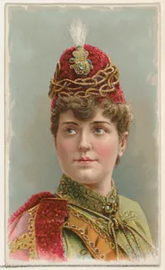 Actress wearing military-inspired cap, from Stars of the Stage, First Series (N129) issued by W. Duke, Sons & Co. to promote Honest Long Cut Tobacco