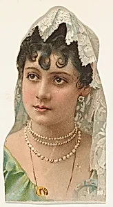 Actress wearing multiple strands of pearls, from Stars of the Stage, Fourth Series (N132) issued by Duke Sons & Co. to promote Honest Long Cut Tobacco by W. Duke, Sons & Co.|American Tobacco Company