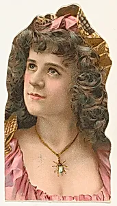 Actress wearing pendant in shape of insect, from Stars of the Stage, Fourth Series (N132) issued by Duke Sons & Co. to promote Honest Long Cut Tobacco by W. Duke, Sons & Co.|American Tobacco Company