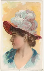 Actress wearing pink brimmed hat with white feathers, from Stars of the Stage, First Series (N129) issued by W. Duke, Sons & Co. to promote Honest Long Cut Tobacco