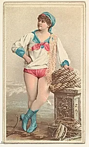 Actress wearing sailor costume with pink bloomers, from Stars of the Stage, Second Series (N130) issued by Duke Sons & Co. to promote Honest Long Cut Tobacco by Hyneman & Schmidt, New York|W. Duke, Sons & Co.|American Tobacco Company