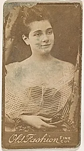 Actress wearing striped blouse, from the Actresses series (N664) promoting Old Fashion Fine Cut Tobacco