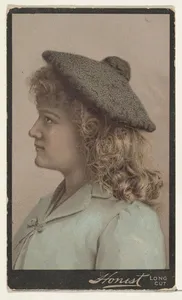 Actress wearing unstructured cloth cap, from Stars of the Stage, Third Series (N131) issued by Duke Sons & Co. to promote Honest Long Cut Tobacco