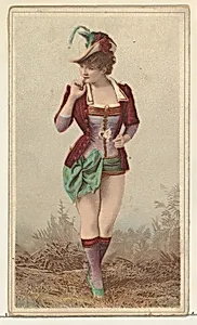 Actress wearing wide green sash with large bow, from Stars of the Stage, Second Series (N130) issued by Duke Sons & Co. to promote Honest Long Cut Tobacco by W. Duke, Sons & Co.|Hyneman & Schmidt, New York|American Tobacco Company