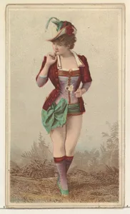 Actress wearing wide green sash with large bow, from Stars of the Stage, Second Series (N130) issued by Duke Sons & Co. to promote Honest Long Cut Tobacco