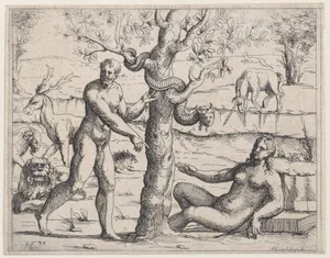Adam and Eve Eating the Forbidden Fruit, from Old and New Testaments