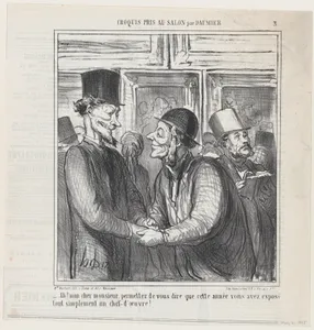 Ah, my dear sir, allow me to tell you that this year you have quite simply exhibited a masterpiece, from 'Sketches from the Salon,' published in Le Charivari, May 31, 1865