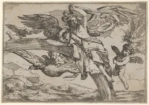 Air, represented by Iris reclining on her rainbow, accompanied by a winged putto bearing a torch and another winged putto riding an eagle, from "The Elements"