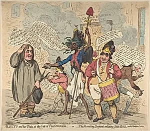 Alecto and Her Train, at the Gate of Pandaemonium:–or–The Recruiting Sarjeant Enlisting John Bull, Into the Revolution Service by James Gillray|S. W. Fores