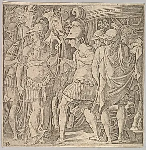Alexander welcoming Thalestris and the Amazons