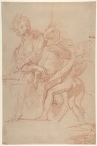 Allegorical Figure of Purity with a Unicorn and Putto (recto); Study of a Nude Boy (verso)