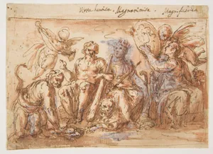 Allegorical Figures: Force, Hercules Strangling the Hydra, Plenty, and Fame