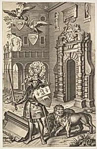 Allegorical Portrait of Count Tassis illustration from Jean Jacques Chifflet, Les marques d'honneur de la Maison de Tassis (Antwerp, 1645) by Nicolaas van der Horst|Cornelis Galle I|Jean-Jacques Chifflet