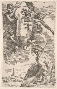 Allegory of the Foglia River and the city of Pesaro's coat of arms, frontispiece for 'Il Pesarese'