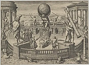Allegory of the Twelve Labors of Hercules Statues in a Circular Garden by Matthaeus Greuter
