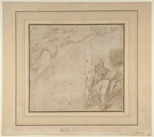Allegory with a Flying Victory and a Seated Bearded Man with a Book
