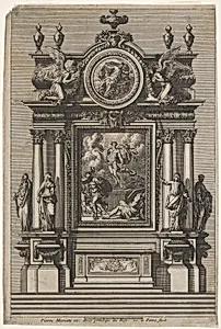 Altar with the Resurrection of Christ, plate 2 from: Nouveaux dessins d'autels à la romaine by Jean Le Pautre|Pierre Mariette le fils