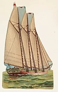 American Three-Mast Schooner, from the Types of Vessels series (N139) issued by Duke Sons & Co. to promote Honest Long Cut Tobacco by Knapp & Company|Giles|W. Duke, Sons & Co.
