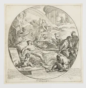 An allegorical composition relating to mortality(?), the three Fates surround a dying man (the artist's brother)