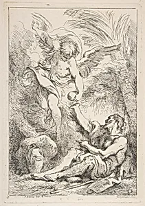 An Angel Bringing Food to a Hermit by Jean Honoré Fragonard|François Boucher