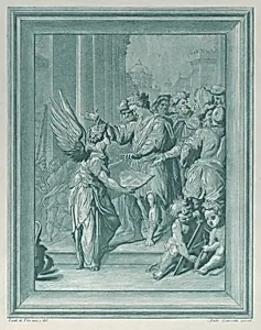 An angel directing the construction of a building