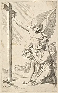 An Angel Indicates a Cross to a Man Kneeling by Claude Mellan