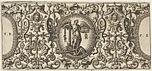 An Angel Trampling a Skeleton, from Grotisch fur alle Kunstler by Theodor de Bry