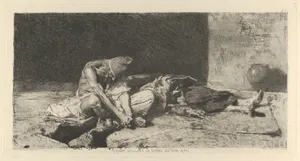 An Arabic man keeping watch over the dead body of his friend