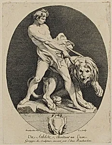 An Athlete Stopping a Lion by Jacques Philippe Le Bas|Edme Bouchardon|Anne Claude Philippe de Tubières, comte de Caylus