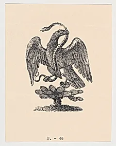 An eagle resting on a cactus holding a snake in its beak (from the Mexican coat of arms) by Anonymous|José Guadalupe Posada
