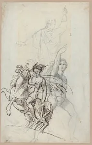 An Equestrian Figure and Other Studies (recto); A Sleeping Girl and Man in Medieval Costume (verso)