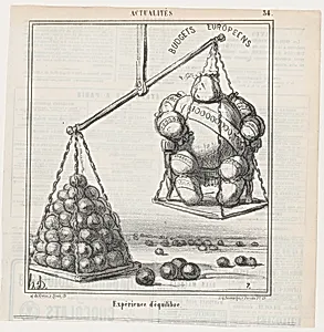 An experience with equilibrium, from 'News of the day,' published in Le Charivari, February 20, 1868 by Arnaud de Vresse|Honoré Daumier|Destouches