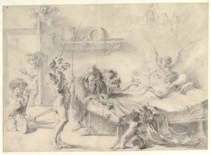 An Old Man on His Deathbed Tempted by Demons (recto); Back View of a Male Nude (verso)