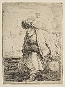 An Old Turk Seated on a Stone by Stefano della Bella