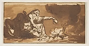 An Old Woman Burning Papers