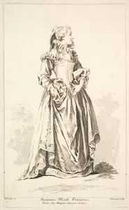 Ancienne Mode Françoise, from Recueil de diverses fig.res étrangeres Inventées par F. Boucher P.tre du Roy et Gravées par F. Ravenet (Collection of Various Foreign Figures, Devised by F. Boucher, Painter of the King and Engraved [etched] by F. Ravenet), plate 4