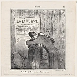 And these two old wrecks consoled each other, from 'News of the day,' published in Le Charivari, May 15, 1866 by Arnaud de Vresse|Destouches|Honoré Daumier
