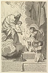 Anne of Austria with the Young Louis XIV and Monsieur before the Virgin and Child (Anne d'Autriche déposant le régence du royaume de France entre les mains de la Vierge Marie) by Claude Mellan