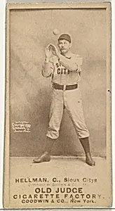 Anthony Joseph "Tony" Hellman, Catcher, Sioux City Corn Huskers, from the Old Judge series (N172) for Old Judge Cigarettes by Goodwin & Company