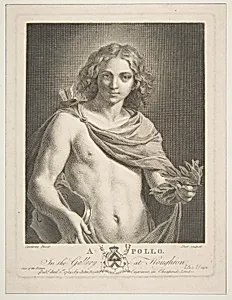 Apollo wearing a mantle and holding a laurel branch and violin by Simone Cantarini|John Boydell|Victor Marie Picot