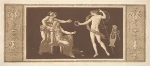 Apollon couronnant les arts (Apollo Crowining the Arts), from Recueil de Différentes Compositions Frises et Ornements dessinées et gravées à la manière du lavis par La Grenée le Juene Se trouve chez l'Auteur, au Louvre et chez Basan, rue et Hôtel Serpente A Paris, in an album containing Recueil de Compositions par Lagrenée Le Jeune (Collection of Compositions by Lagrenée the Younger)