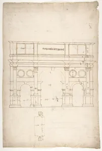 Arch of Constantine, elev, partial plan (recto) Arch of Constantine, profiles of base, shaft and entablature (verso)