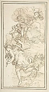 Archangel Holding a Lily in a Landscape with Clouds Bearing Putti (Fragment of a Scene of the Annunciation) by Giovanni Larciani ("Master of the Kress Landscapes")