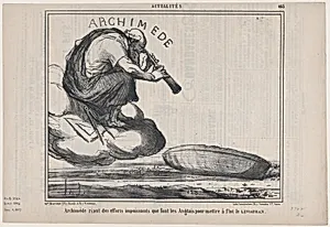 Archimède riant des efforts impuissants que font les Anglais pour mettre à flot le Leviathan, from Actualités, published in Le Charivari, December 5, 1857 by Aaron Martinet|Honoré Daumier|Destouches