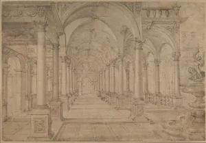 Architectural Capriccio with an Arcade and Fountain in Point Perspective [Study for a Painting of John the Baptist before Herod]