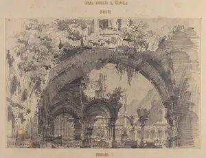 Architectural Ruins with a View of a Garden; Stage design for Giacomo Meyerbeer's opera, "Robert le diable"