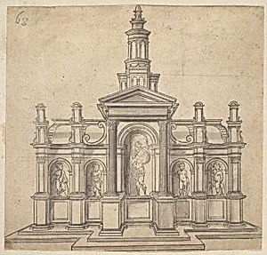 Architecturally-Shaped Tabernacle with a Saint and Four Putti by Anonymous|Jacques Androuet Du Cerceau