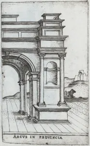 Arcus S. Georgii, from a Series of Prints depicting (reconstructed) Buildings from Roman Antiquity by Monogrammist G.A. & the Caltrop