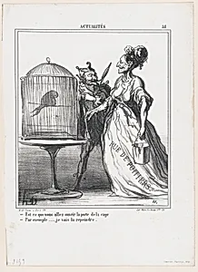 –Are you going to open the door of the cage? –Indeed.... I am going to repaint it, from 'News of the day,' published in "Le Charivari" by Arnaud de Vresse|Honoré Daumier|Walter Frères